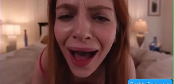  Sexy redhead slut teen Aaliyah Love get her pussy pounded hard doggy style by monster white fat cock